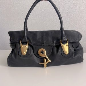 Authentic New Valentino Black Soft Leather Clasp Flap Satchel